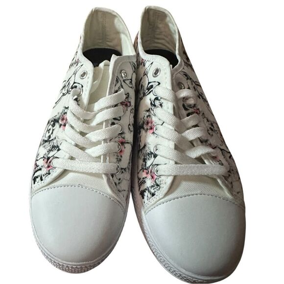 Chihuahua size 9 White Canvas Sneakers Lace Up Low-Top Casual shoes floral - Picture 7 of 10